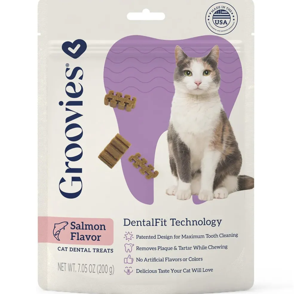 Groovies Salmon Flavor Dental Treats for Cats (7.05 oz)