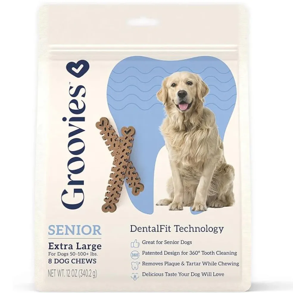 Groovies Senior Dental Chews for Extra Large Dogs 51-100+ lbs
