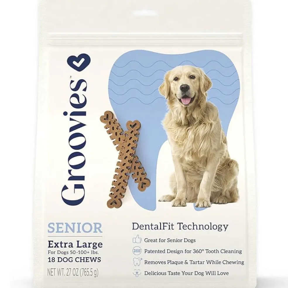 Groovies Senior Dental Chews for Extra Large Dogs 51-100+ lbs