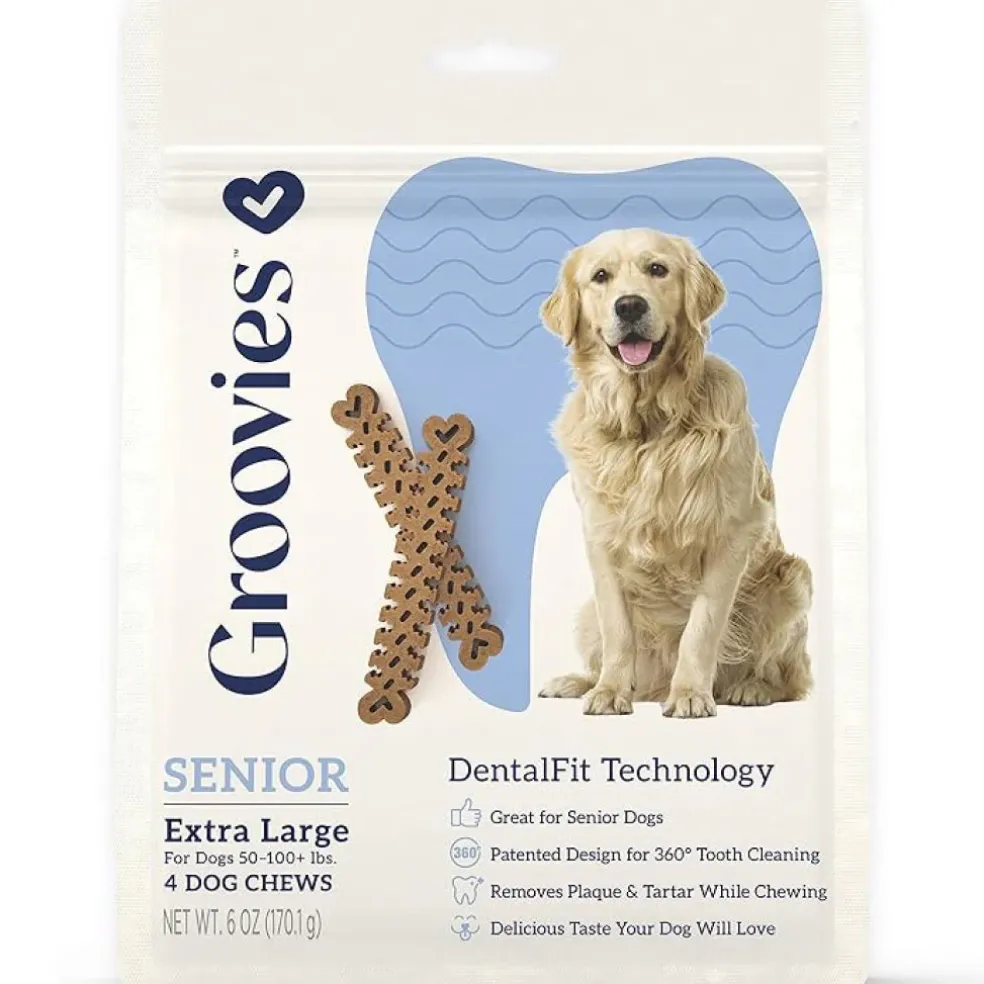 Groovies Senior Dental Chews for Extra Large Dogs 51-100+ lbs