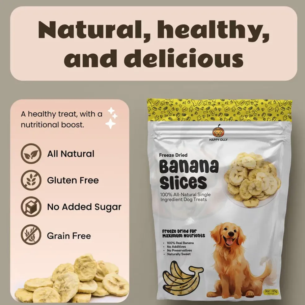 Happy Olly Happy Olly Freeze Dried Banana Slices- Single Ingredient Dog Treats, 2-oz