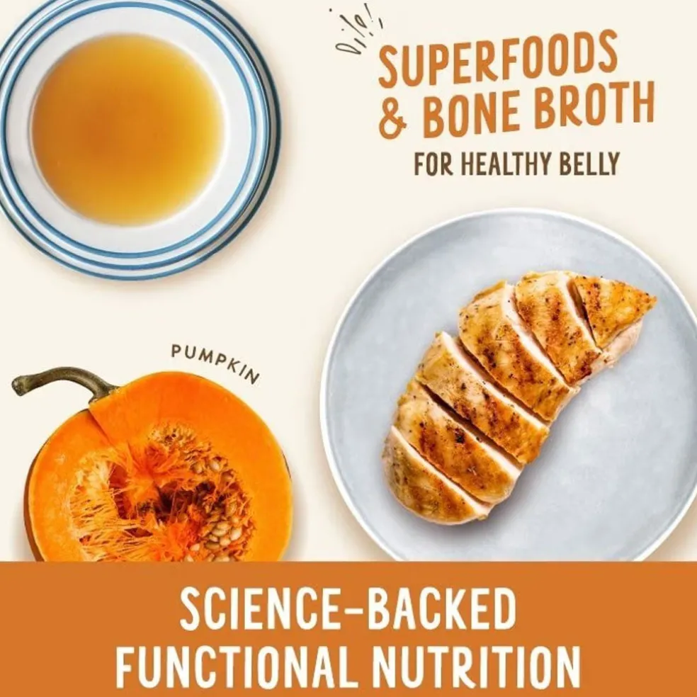 Health Extension Broth-Licious Healthy Belly Grain-Free Chicken & Pumpkin in Chicken Bone Broth Wet Dog Food, 3.5-oz tray, case of 12