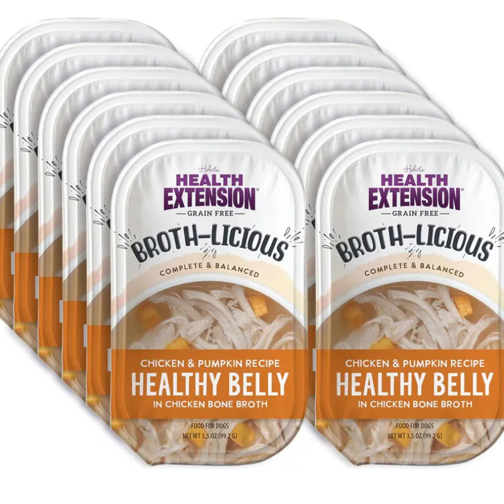 Health Extension Broth-Licious Healthy Belly Grain-Free Chicken & Pumpkin in Chicken Bone Broth Wet Dog Food, 3.5-oz tray, case of 12