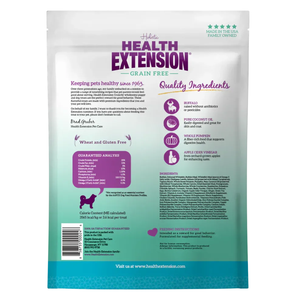 Health Extension Crunchy Heart Shaped Small Treats with Buffalo for Dogs, 12-oz