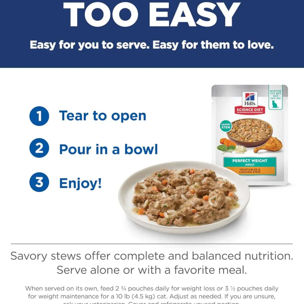 Hill's Science Diet Adult Perfect Weight Vegetables & Chicken Stew Recipe Wet Food For Cats (2.8 oz x 24 pouches)