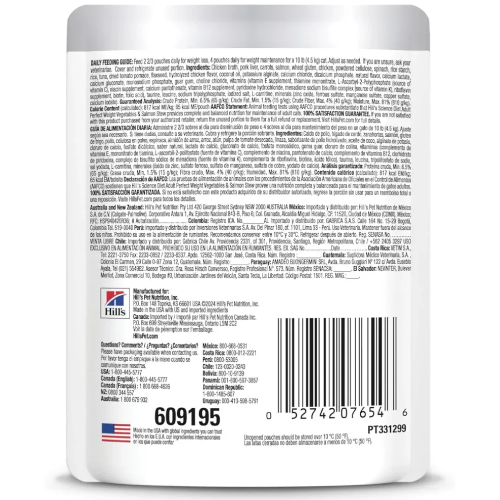 Hill's Science Diet Adult Perfect Weight Vegetables & Salmon Stew Recipe Wet Food For Cats (2.8 oz x 24 pouches)