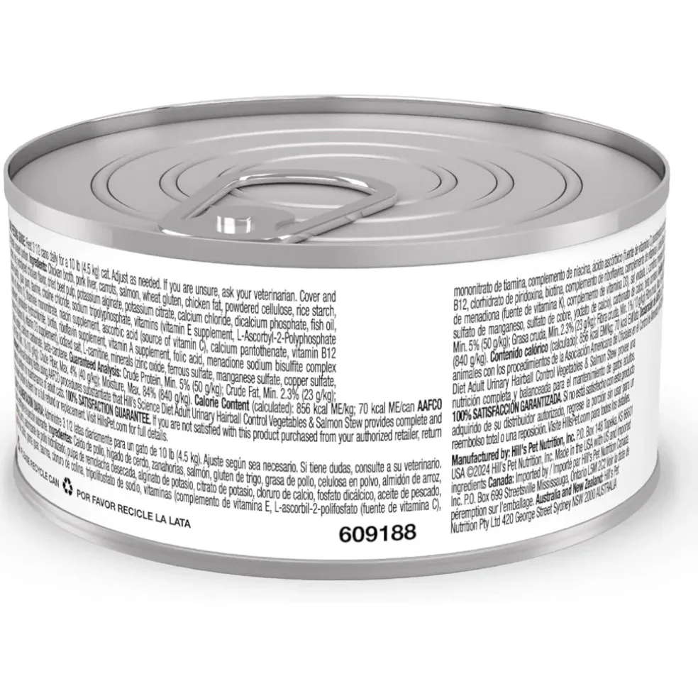Hill's Science Diet Adult Urinary & Hairball Control Vegetables & Salmon Stew Recipe Wet Cat Food (2.9oz x 24 cans)