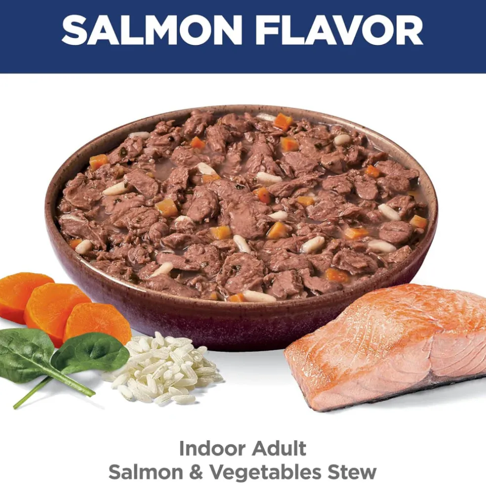 Hill's Science Diet Indoor Adult Salmon & Vegetables Stew Wet Food For Cats (2.8 oz x 24 pouches)