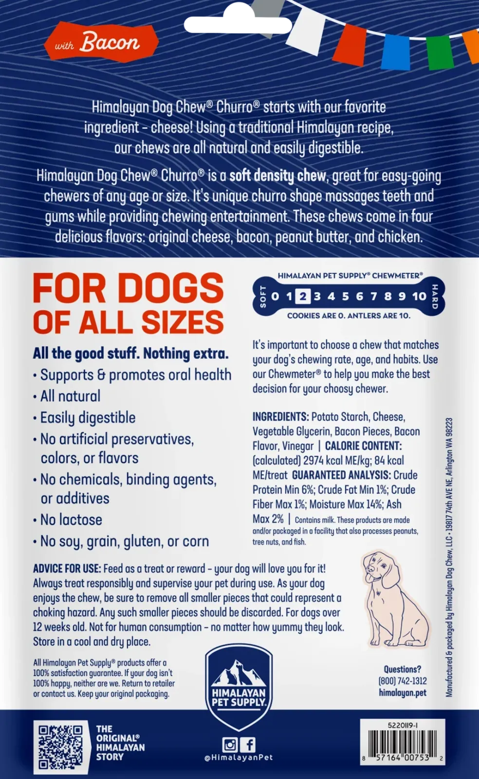 Himalayan Pet Supply yakyCHURRO with Bacon Dog Chews (4 ct)