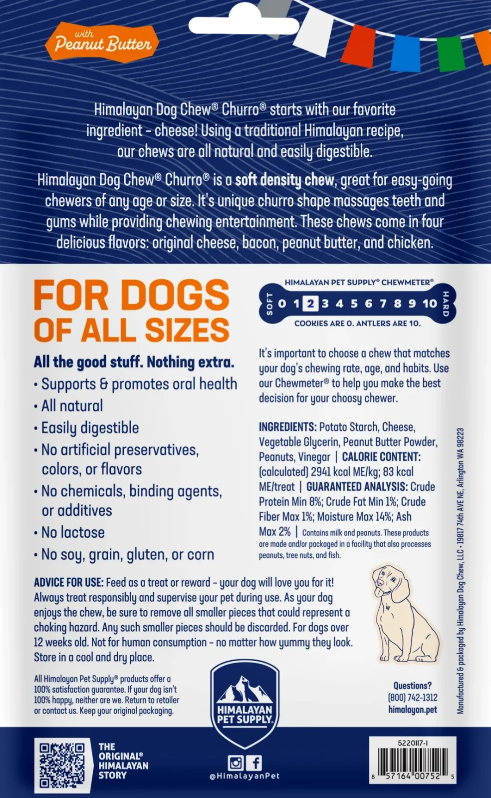 Himalayan Pet Supply yakyCHURRO with Peanut Butter Dog Chews (4 ct)