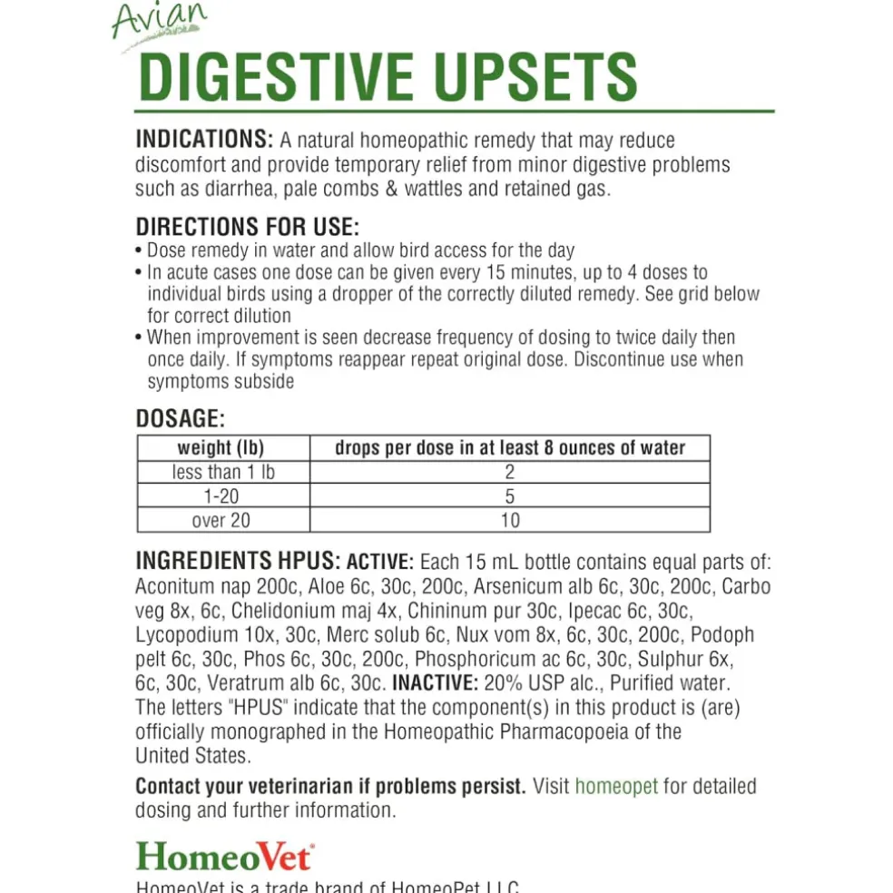 HomeoPet Avian Digestive Upsets For Poultry & Pet Birds (15 ml)