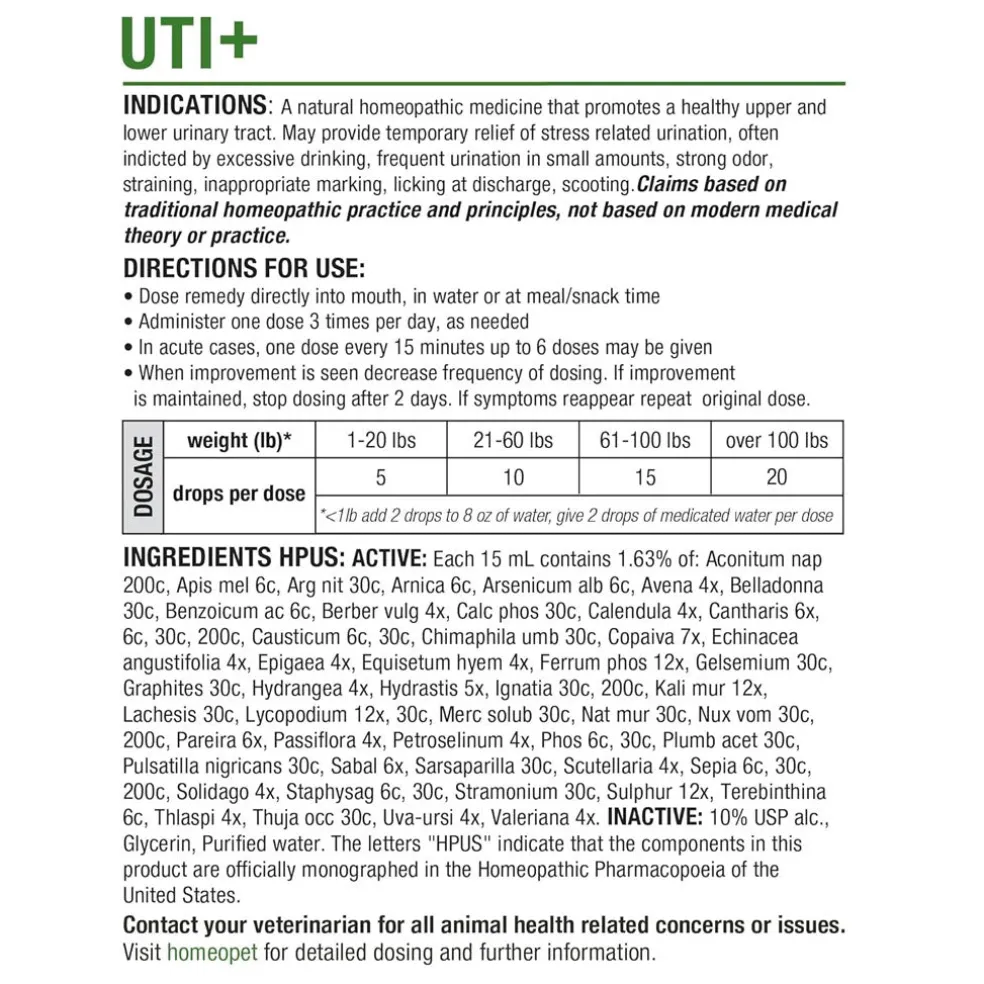 HomeoPet UTI Plus Urinary Tract Infection for Pets, 15-ml