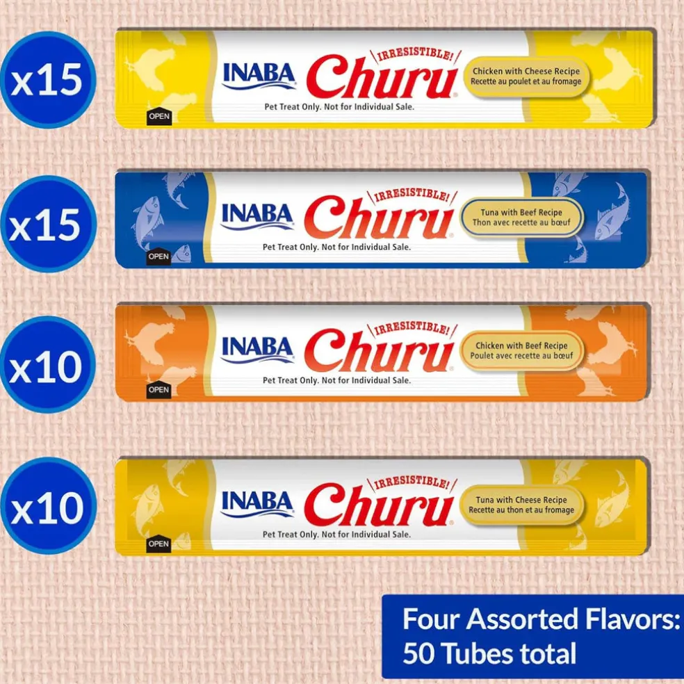 Inaba Churu Chicken & Seafood Variety Pack Grain-Free Lickable Treat for Cats, 50 count