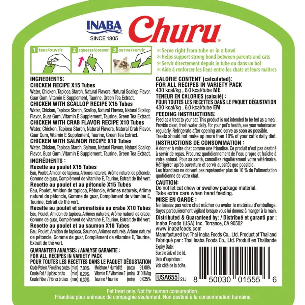 Inaba Churu Chicken & Seafood Variety Pack Grain-Free Lickable Treat for Cats, 50 count
