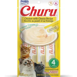 Inaba Churu Chicken with Cheese Puree Grain-Free Lickable Treat for Cats, 0.5-oz x 4-tubes