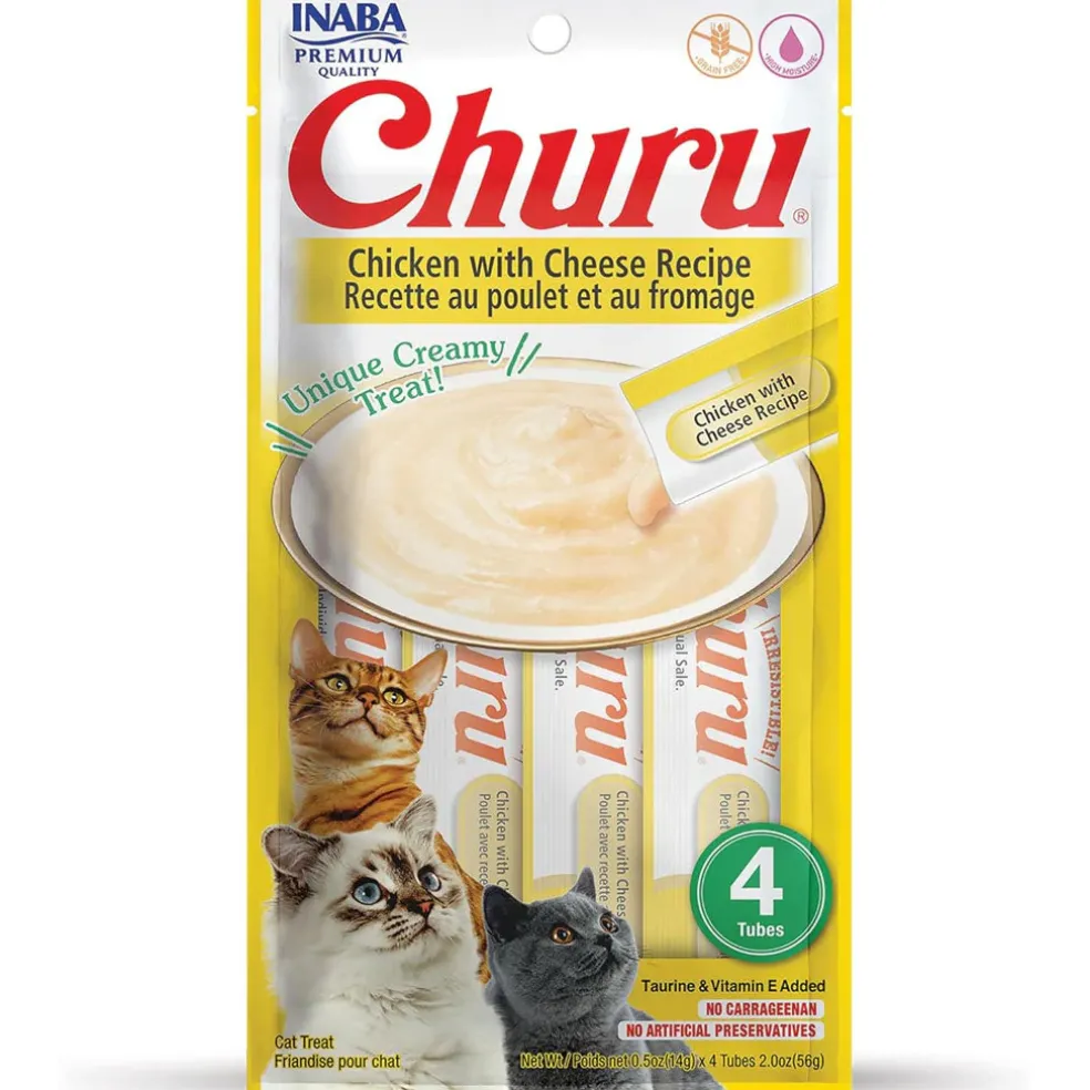 Inaba Churu Chicken with Cheese Puree Grain-Free Lickable Treat for Cats, 0.5-oz x 4-tubes