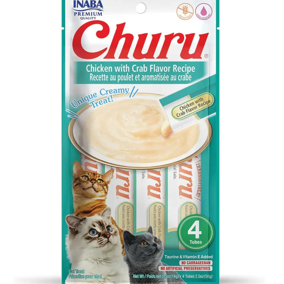 Inaba Churu Chicken with Crab Puree Grain-Free Lickable Treat for Cats, 0.5-oz x 4-tubes