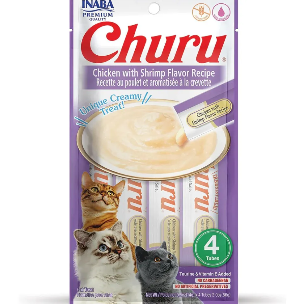 Inaba Churu Chicken with Shrimp Puree Grain-Free Lickable Treat for Cats, 0.5-oz x 4-tubes