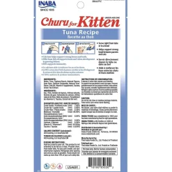 Inaba Churu for Kittens Tuna Recipe Puree Grain-Free Lickable Treat for Cats, 0.5-oz x 4-tubes