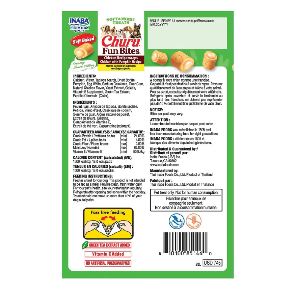 Inaba Churu Fun Bites Chicken Recipe Wraps Soft Baked Dog Treats (8 packs)
