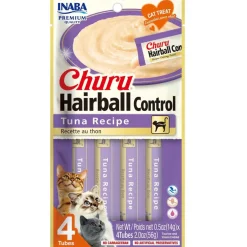 Inaba Churu Indoor Care Tuna Recipe Puree Grain-Free Lickable Treat for Cats, 0.5-oz x 4-tubes