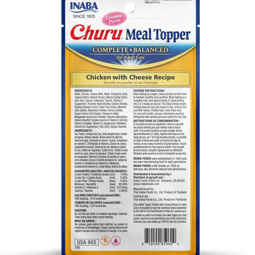 Inaba Churu Meal Topper Chicken with Cheese Recipe Cat Food, 0.5-oz x 4-tubes