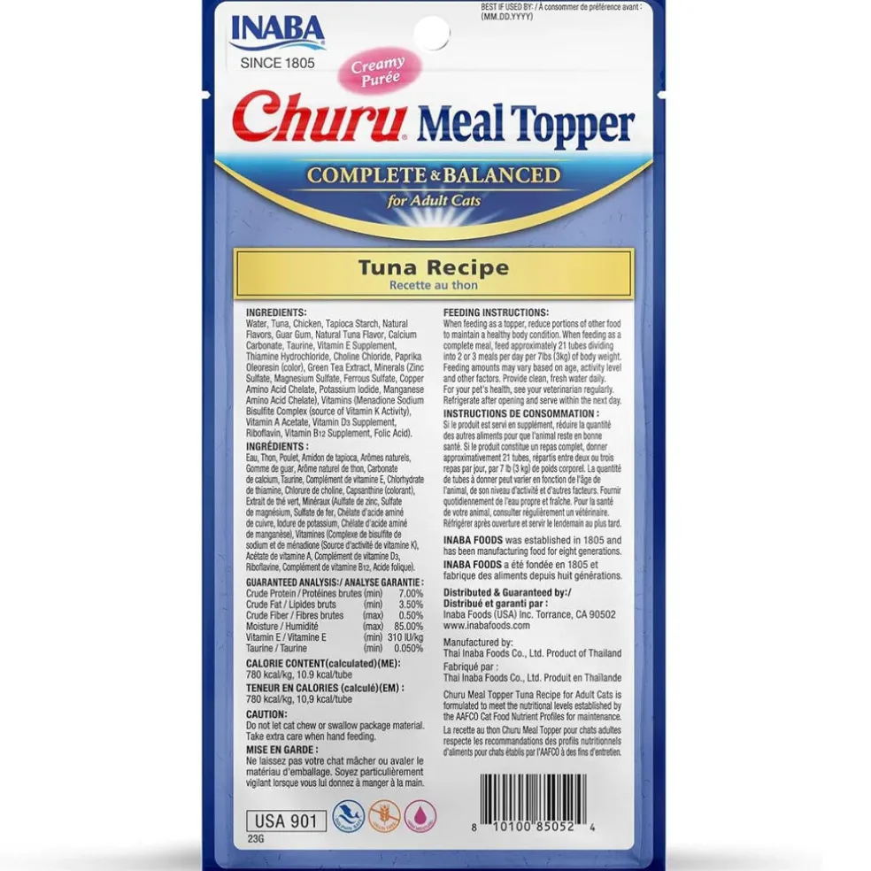 Inaba Churu Meal Topper Tuna Recipe Cat Food, 0.5-oz x 4-tubes