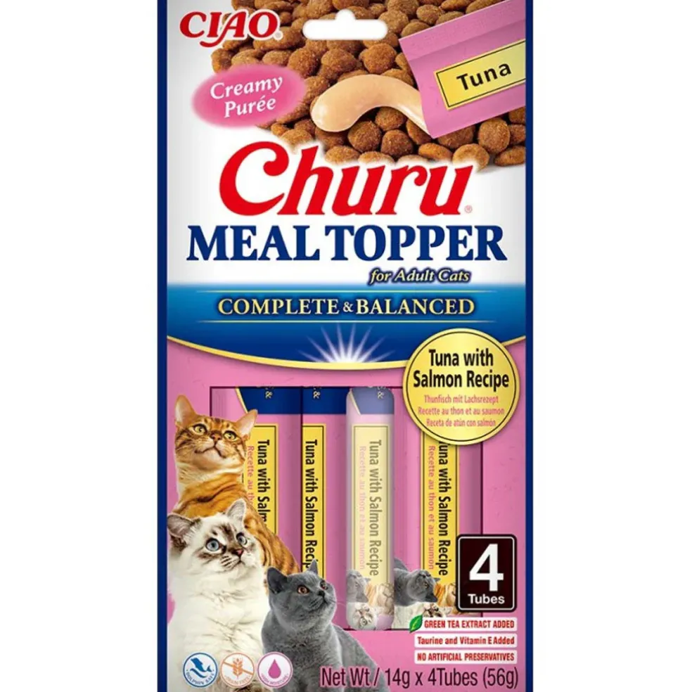 Inaba Churu Meal Topper Tuna with Salmon Recipe Cat Food, 0.5-oz x 4-tubes