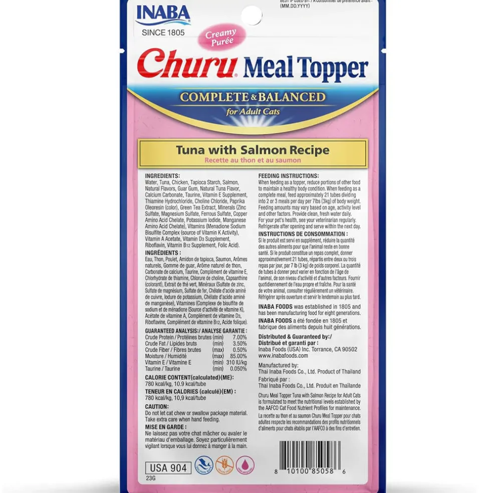 Inaba Churu Meal Topper Tuna with Salmon Recipe Cat Food, 0.5-oz x 4-tubes