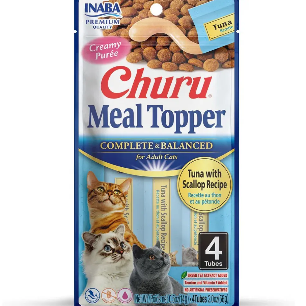 Inaba Churu Meal Topper Tuna with Scallop Recipe Cat Food, 0.5-oz x 4-tubes