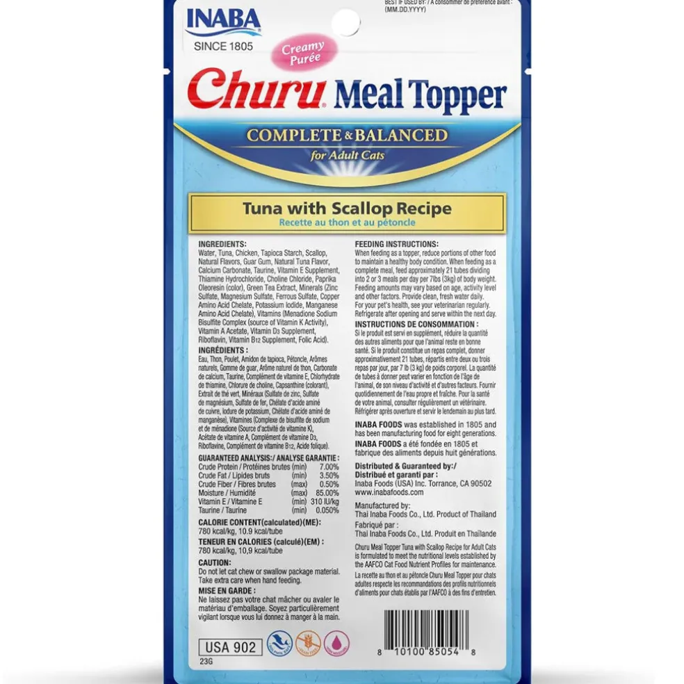 Inaba Churu Meal Topper Tuna with Scallop Recipe Cat Food, 0.5-oz x 4-tubes