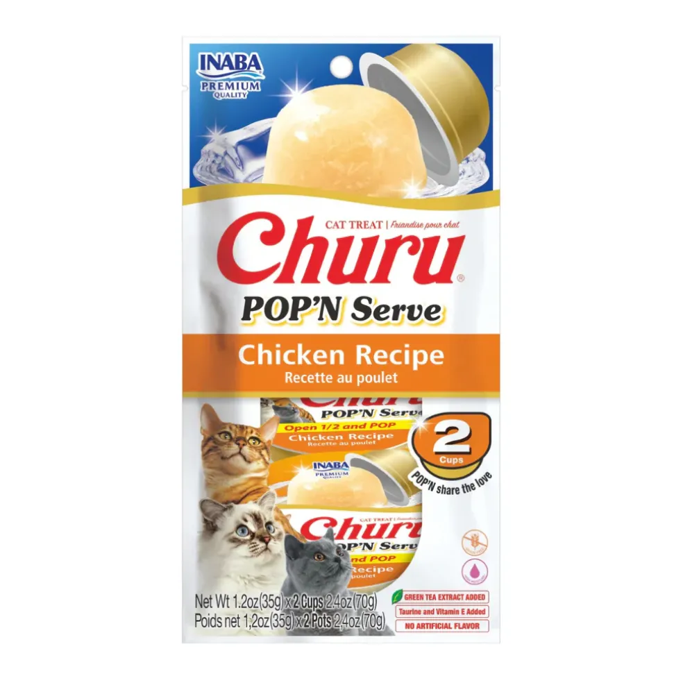 Inaba Churu Pop'n Serve Chicken Recipe Grain-Free Lickable Cat Treats, 1.2-oz cup