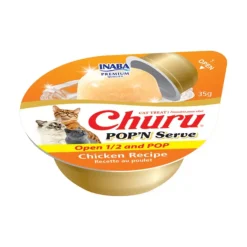 Inaba Churu Pop'n Serve Chicken Recipe Grain-Free Lickable Cat Treats, 1.2-oz cup