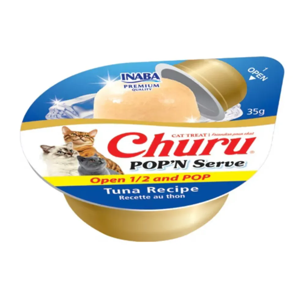 Inaba Churu Pop'n Serve Tuna Recipe Grain-Free Lickable Cat Treats, 1.2-oz cup
