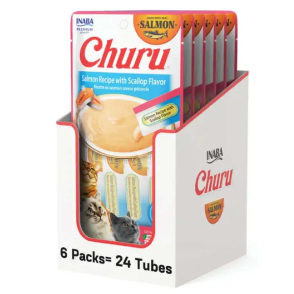 Inaba Churu Salmon with Scallop Recipe Lickable Cat Treats, 0.5-oz tube