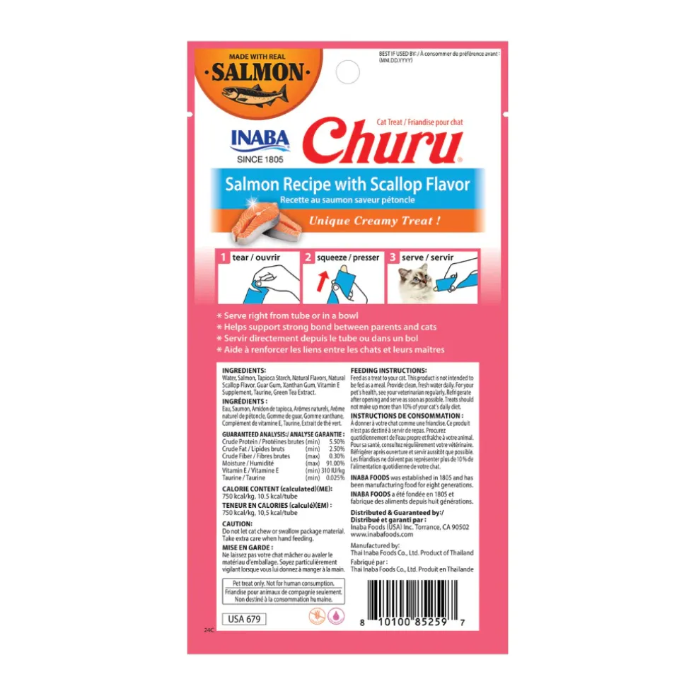 Inaba Churu Salmon with Scallop Recipe Lickable Cat Treats, 0.5-oz tube