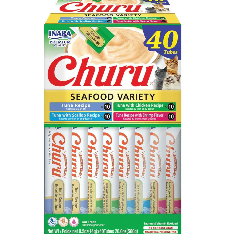 Inaba Churu Tuna Seafood Variety Pack Grain-Free Lickable Treat for Cats