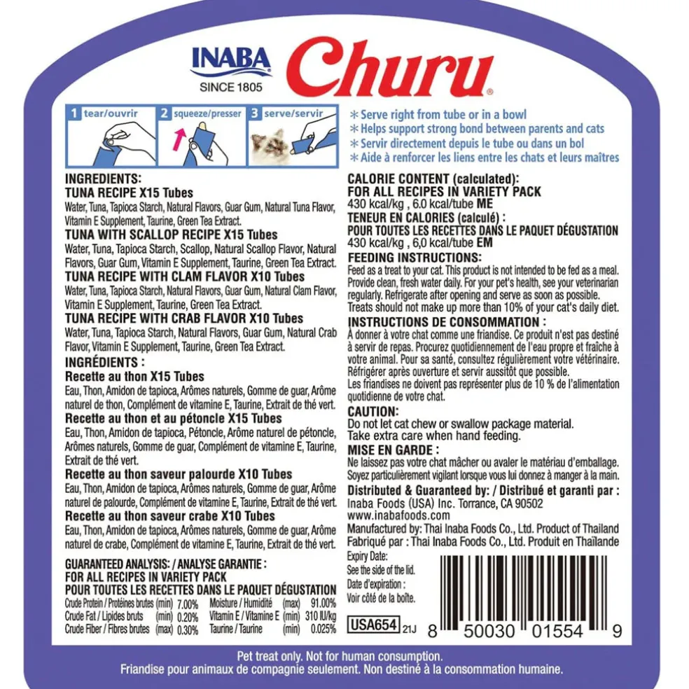 Inaba Churu Tuna Seafood Variety Pack Grain-Free Lickable Treat for Cats