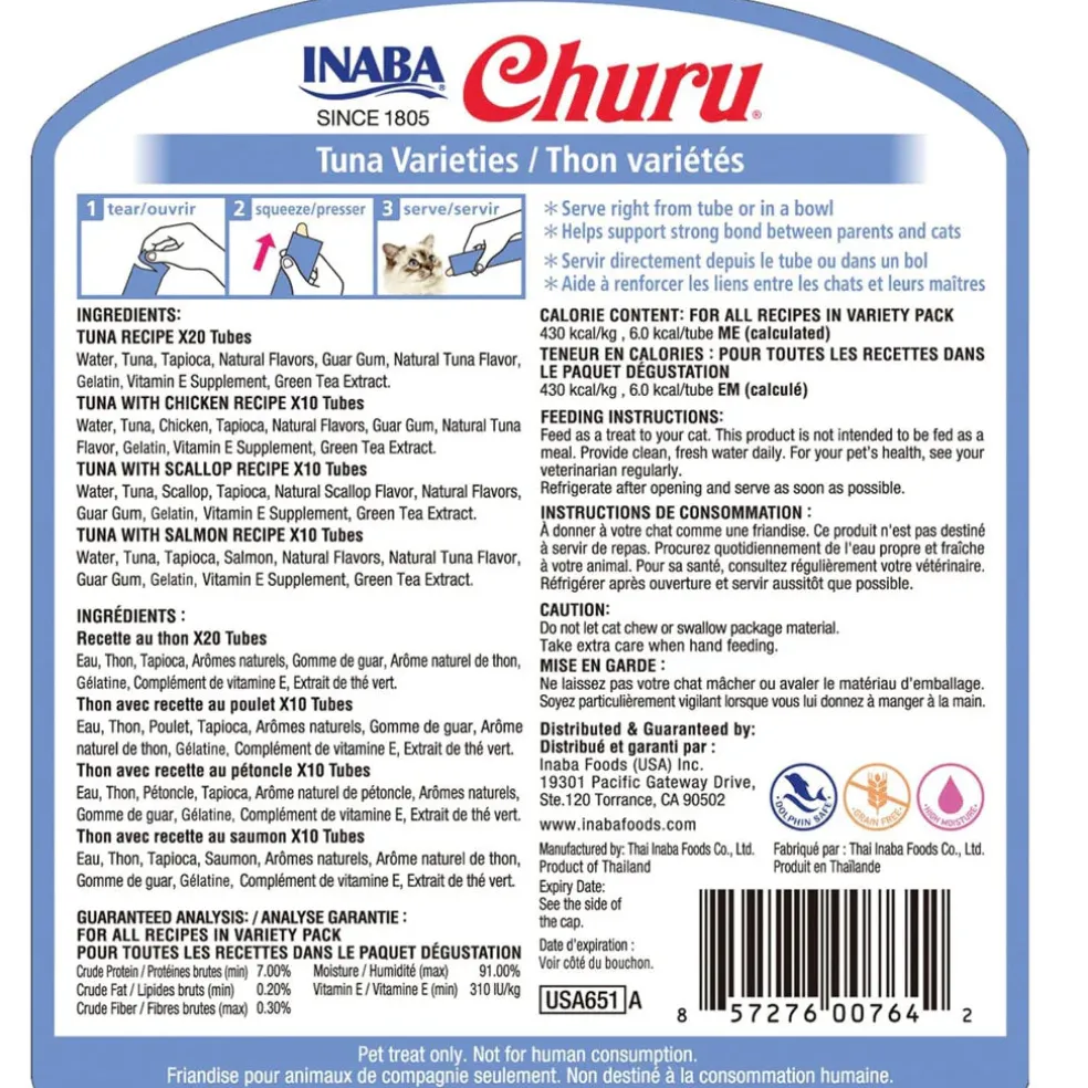 Inaba Churu Tuna Variety Pack Grain-Free Lickable Treat for Cats