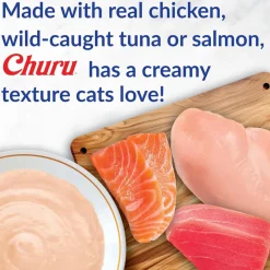 Inaba Churu Tuna with Bonito Flakes Puree Grain-Free Lickable Treat for Cats, 0.5-oz x 4-tubes