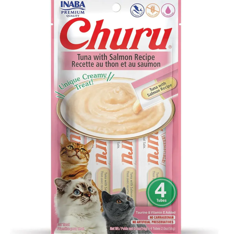 Inaba Churu Tuna with Salmon Puree Grain-Free Lickable Treat for Cats, 0.5-oz x 4-tubes