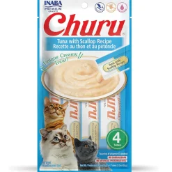 Inaba Churu Tuna with Scallop Puree Grain-Free Lickable Treat for Cats, 0.5-oz x 4-tubes