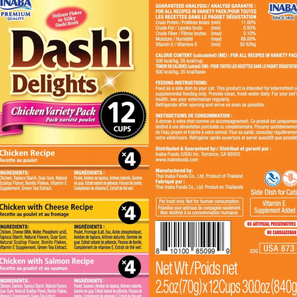Inaba Dashi Delights Chicken Variety Pack in Broth Cat Food, 2.5-oz, pack of 12