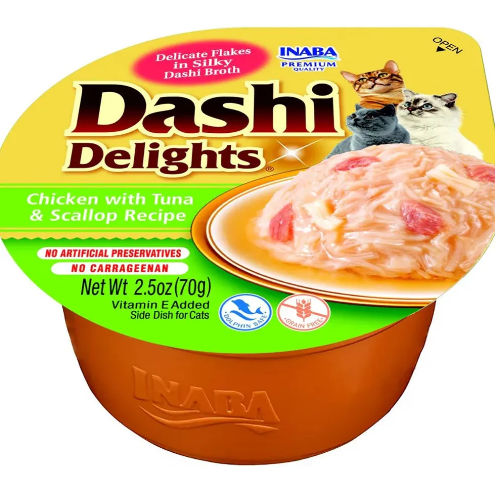 Inaba Dashi Delights Chicken with Tuna & Scallop Recipe in Broth Cat Food, 2.5-oz - DISCO