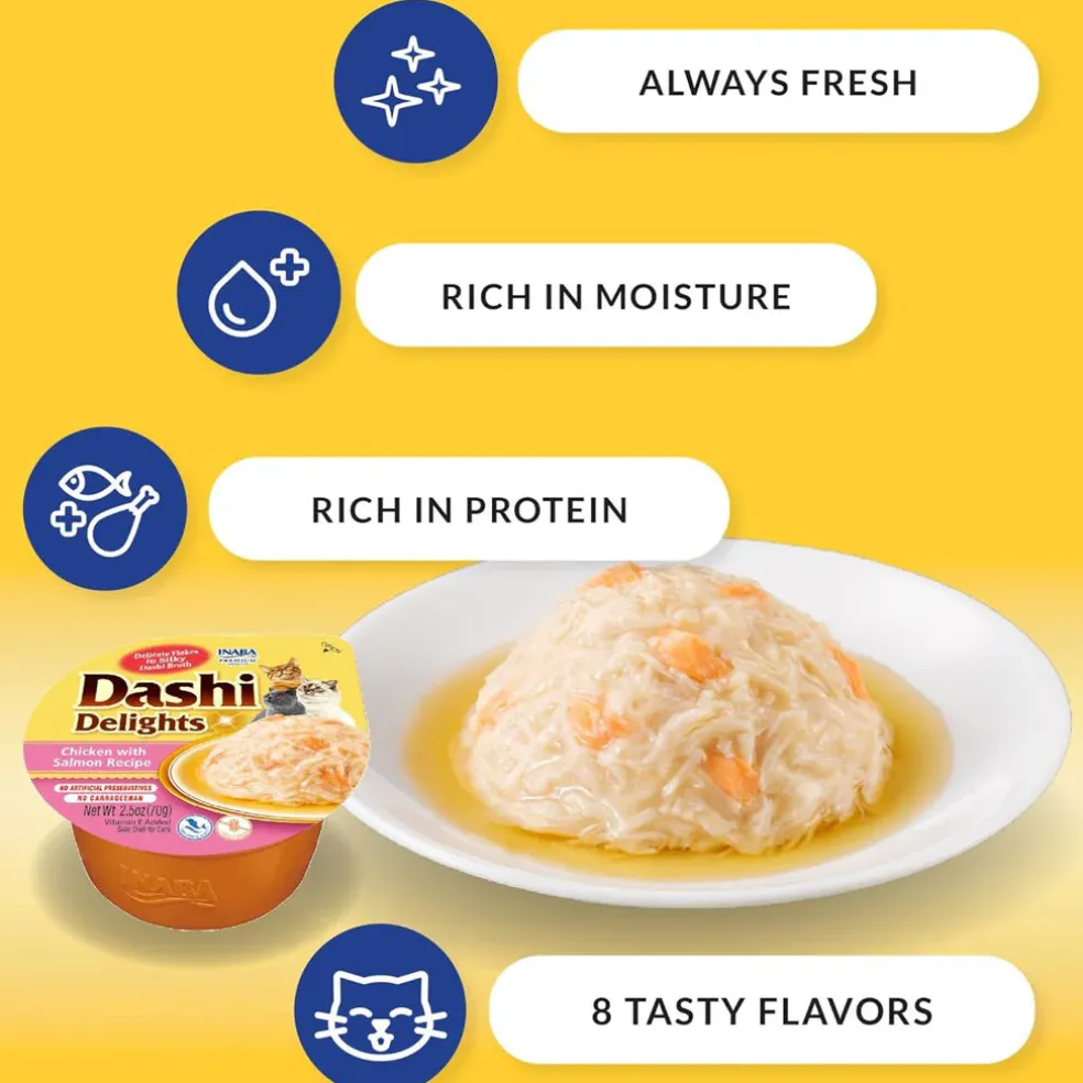 Inaba Dashi Delights Chicken with Tuna & Scallop Recipe in Broth Cat Food, 2.5-oz - DISCO