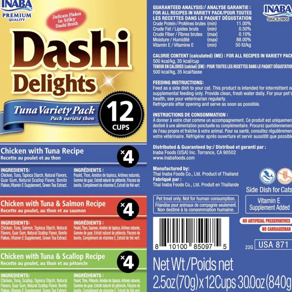 Inaba Dashi Delights Tuna Variety Pack in Broth Cat Food, 2.5-oz, pack of 12