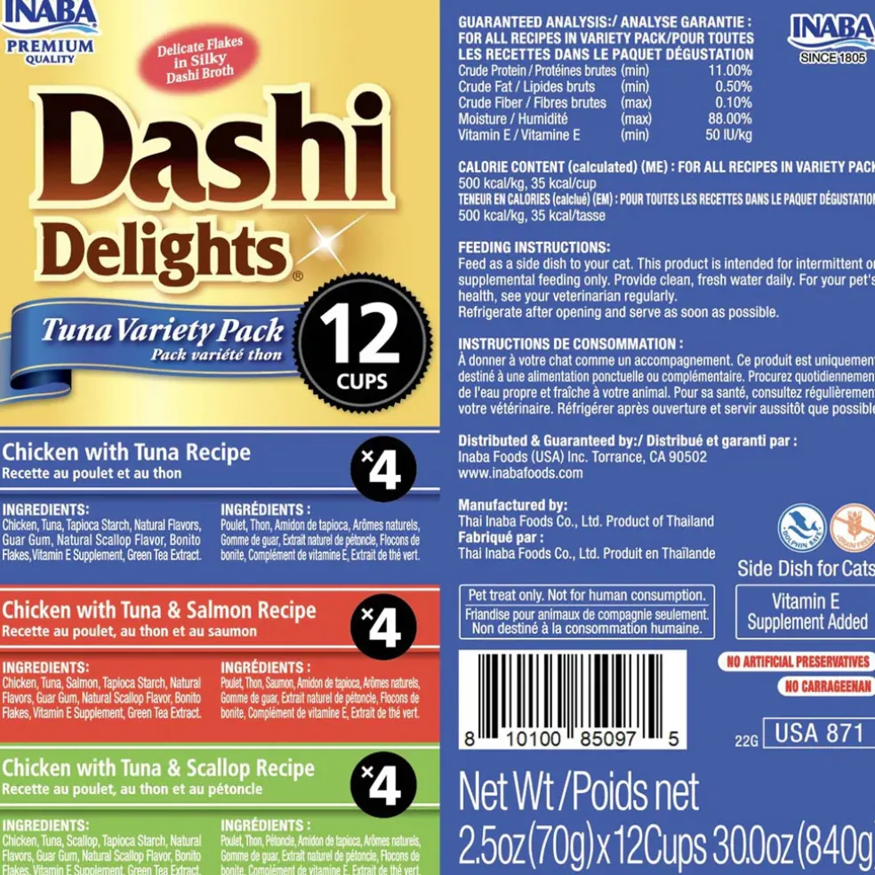 Inaba Dashi Delights Tuna Variety Pack in Broth Cat Food, 2.5-oz, pack of 12