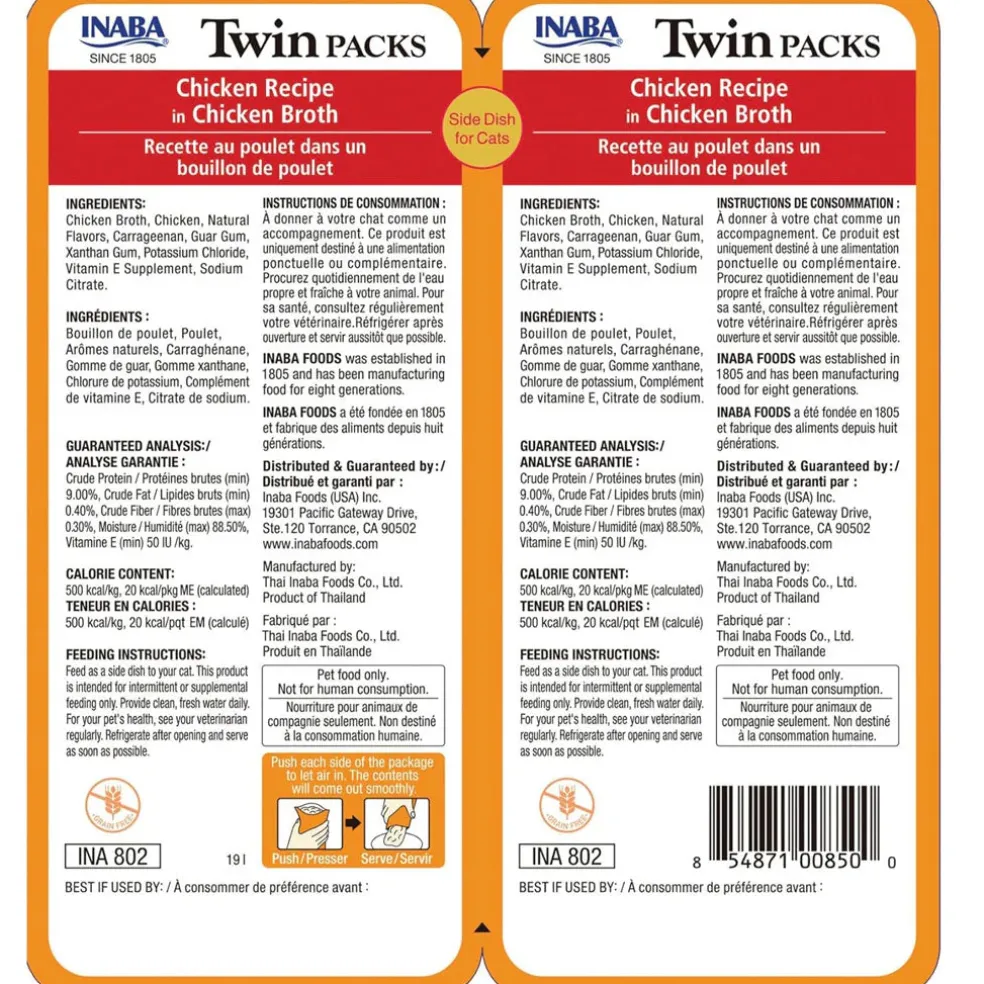 Inaba Twin Packs Chicken Recipe in Chicken Broth Grain-Free Cat Food, 1.4-oz