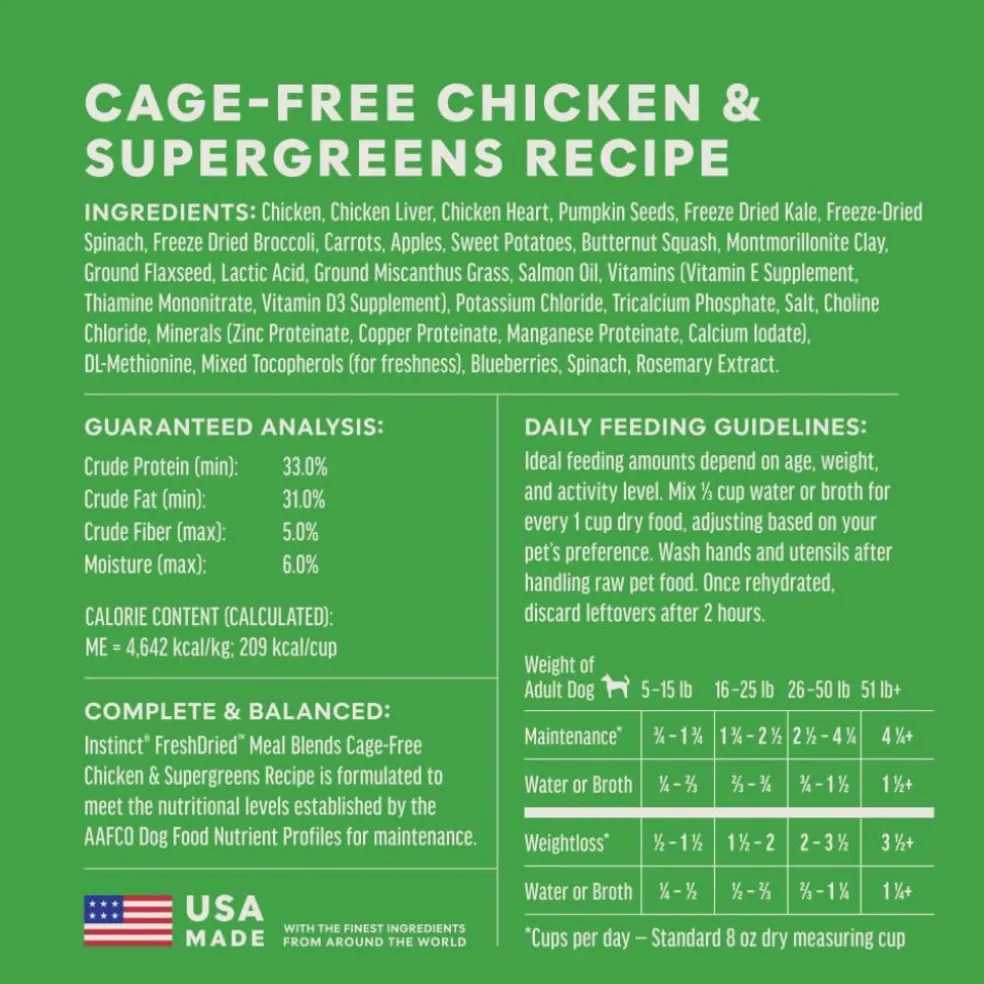 Instinct Fresh Dried Meal Blends Freeze-Dried Cage-Free Chicken & Supergreens Recipe for Dogs