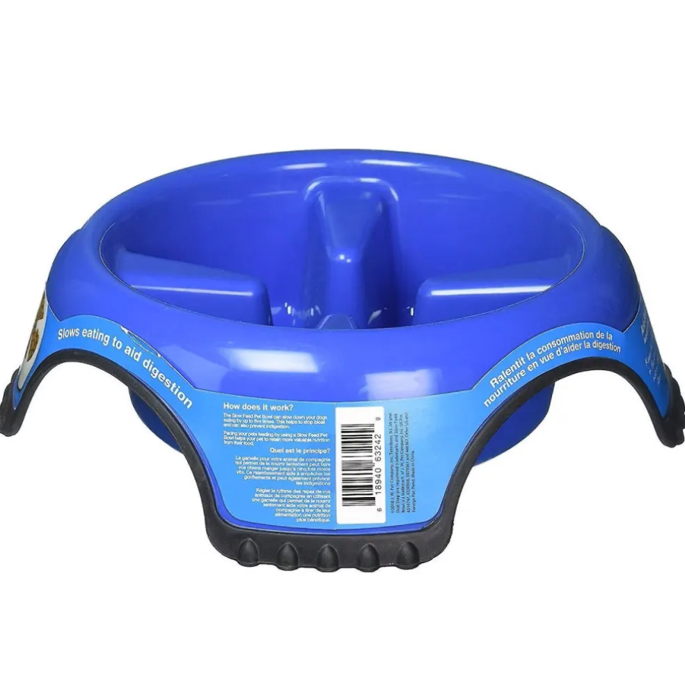 JW Pet Skid Stop Slow Feed Dog Bowl, Assorted Colors